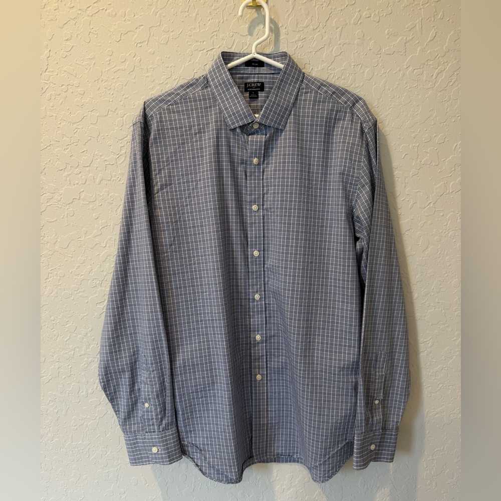 J. Crew Navy and White Plaid Button Down Shirt